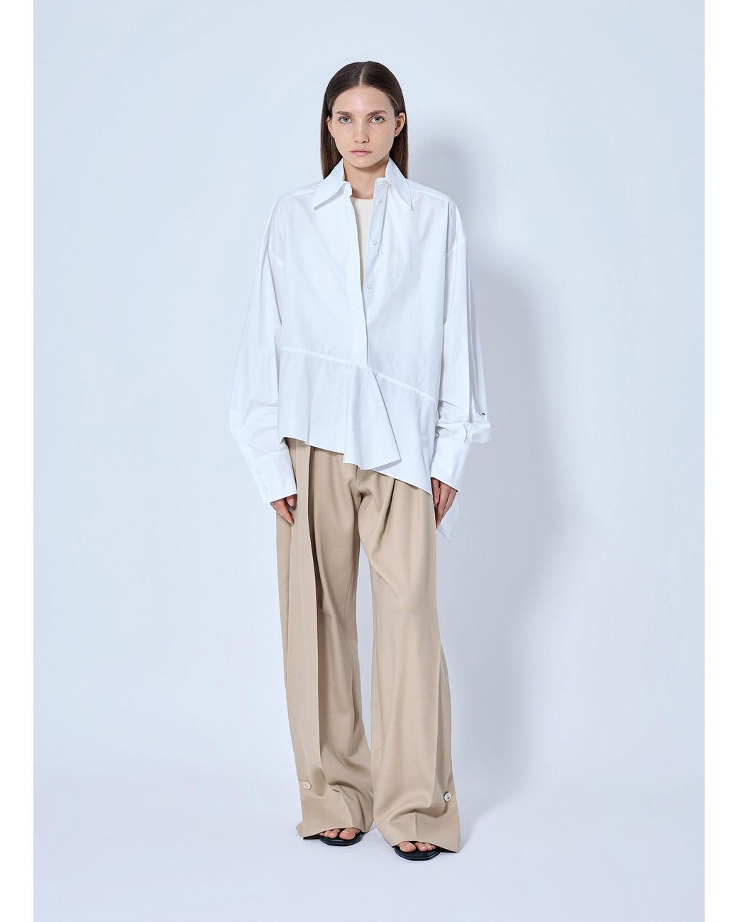 Sportmax Natural Wide-Leg Pleated Trousers