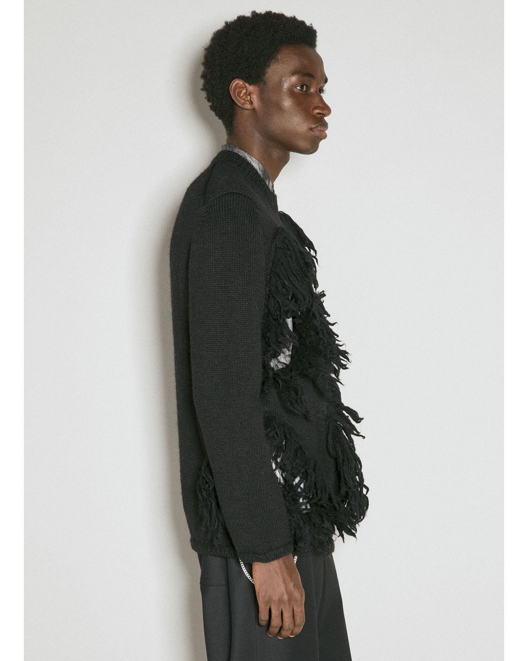 Comme des Garçons Black Cut-out Wool Sweater With Tassle Edge for men