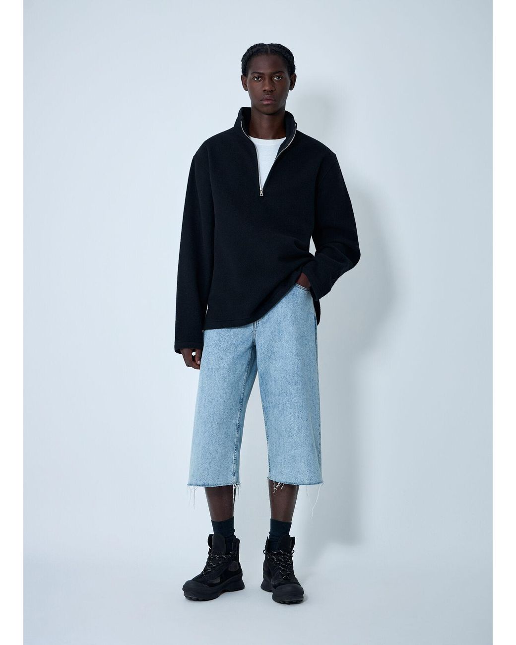 Rier Blue Zip-Up Fleece Sweatshirt