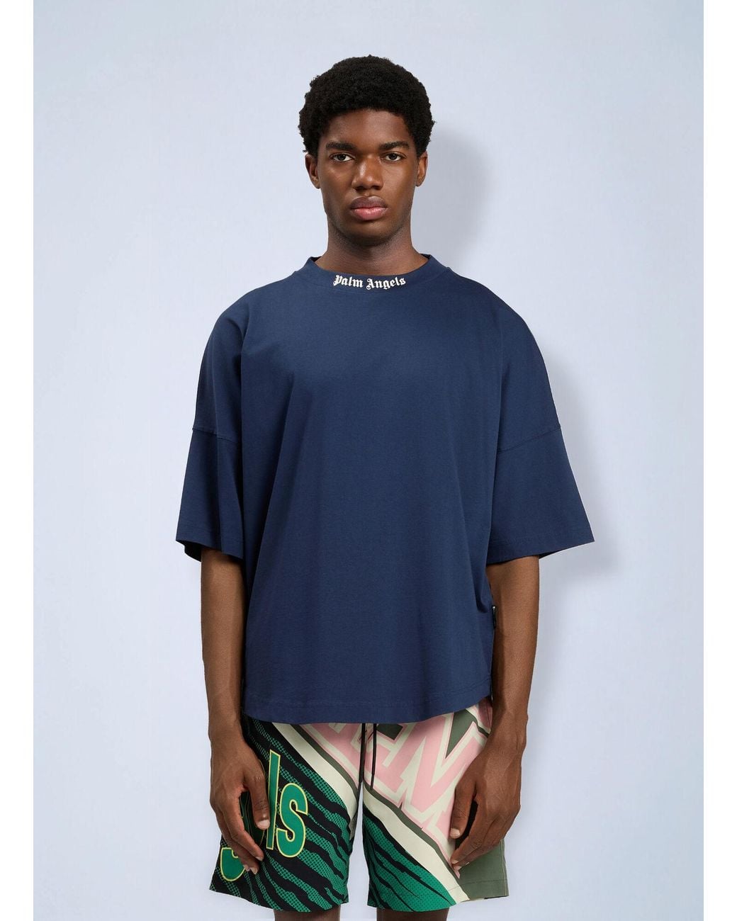 Palm Angels Blue Classic Logo Over T-Shirt for men