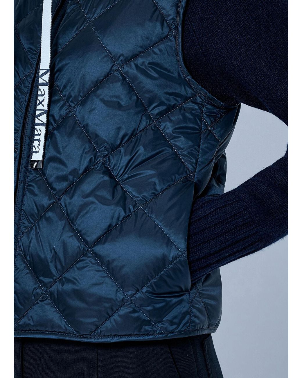 Max Mara Blue Quilted Gilet With Drawstring Collar