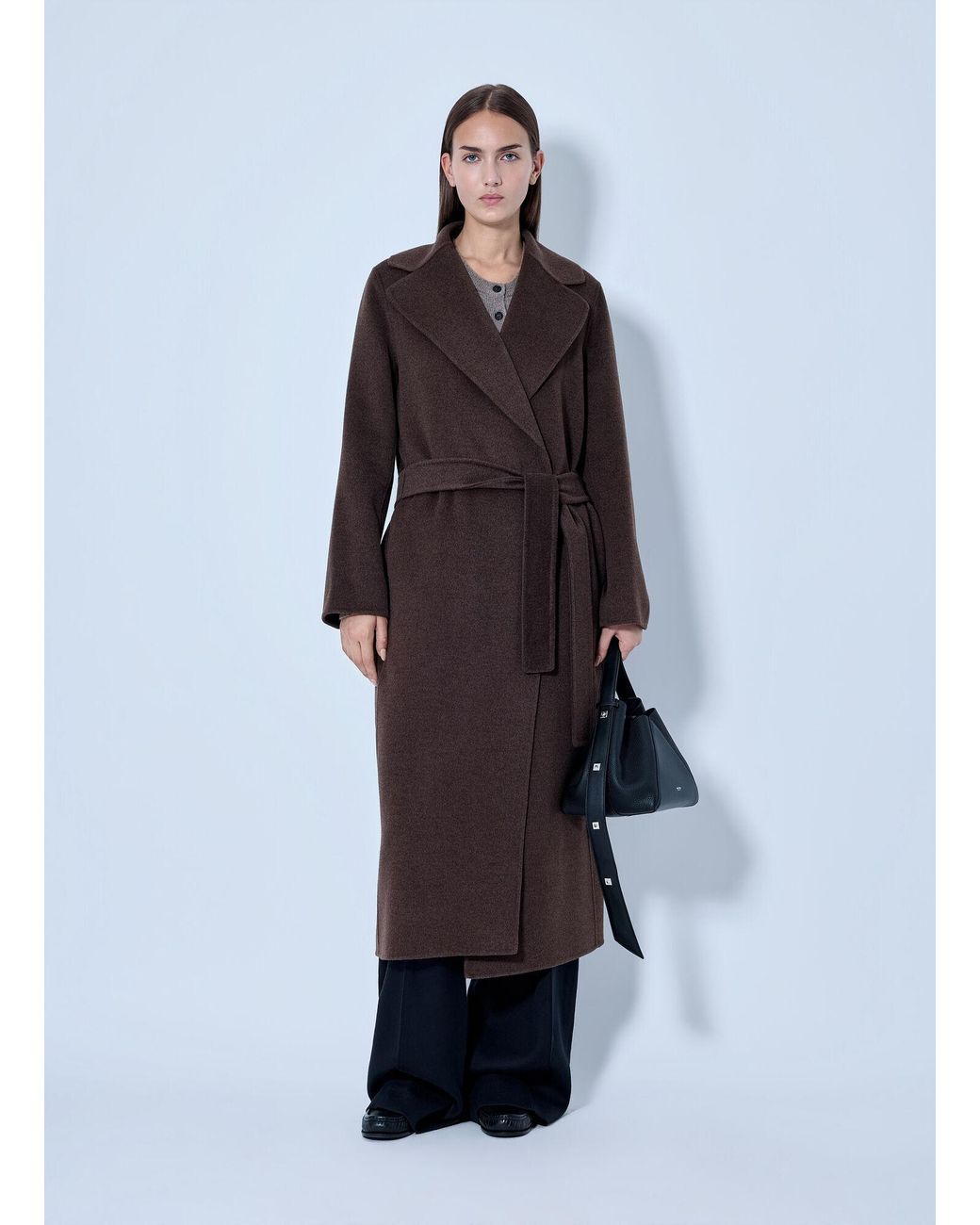 Max Mara Blue Wrap Belted Wool Coat