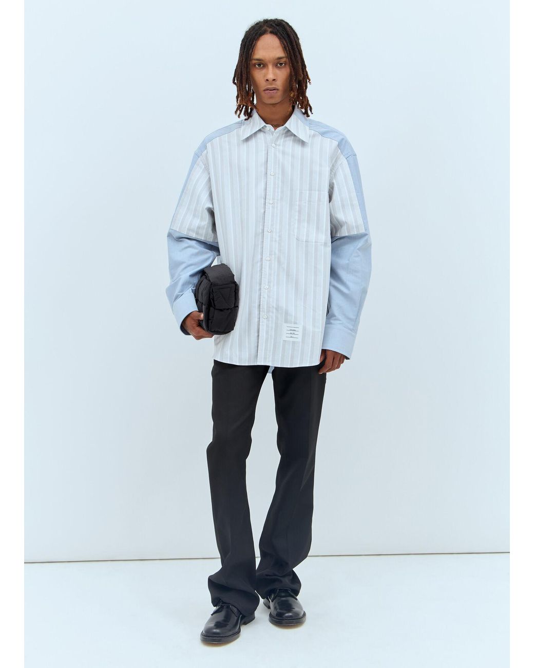 Thom Browne Blue Oversized Striped Shirt for men