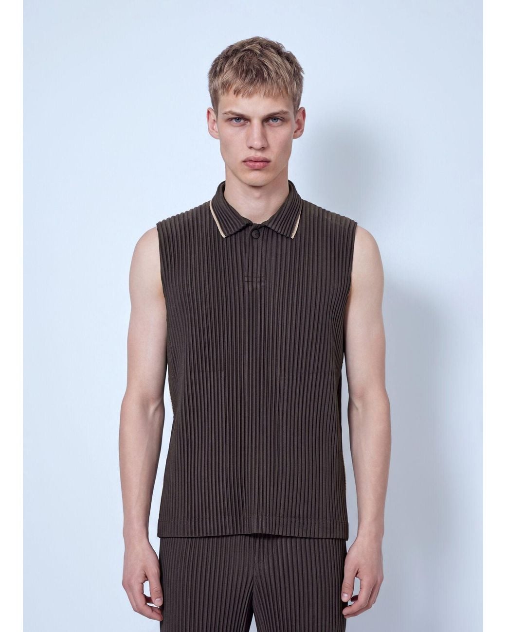 Homme Plissé Issey Miyake Gray Pleated Sleeveless Top for men