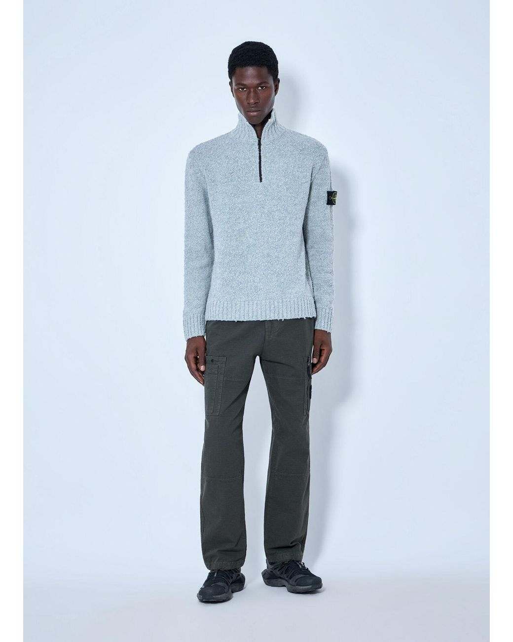 Stone Island Blue Half-Zip Wool Sweater for men