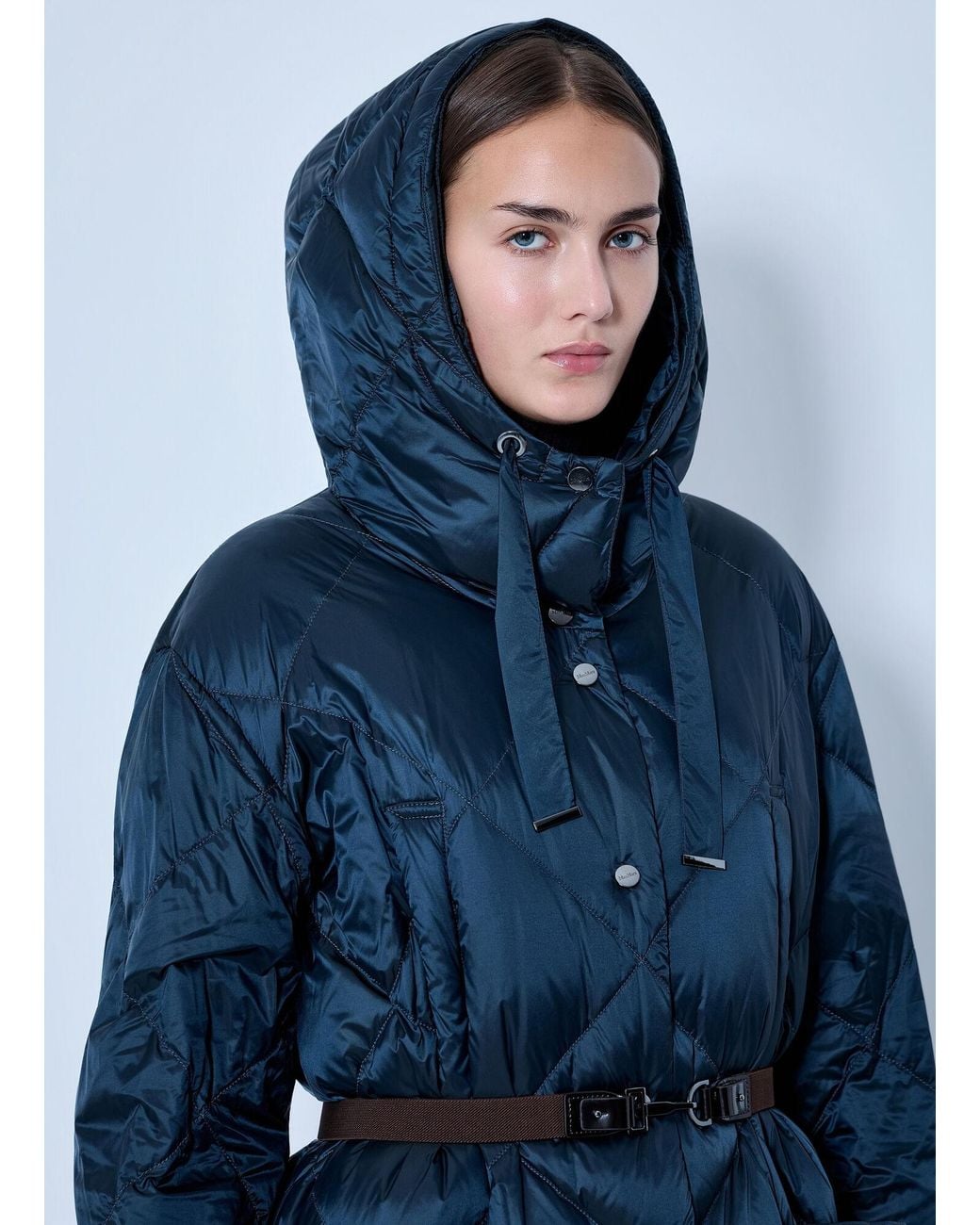 Max Mara Blue Quilted Hooded Puffer Coat