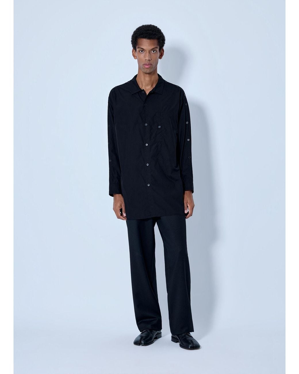 Yohji Yamamoto Blue Open Collar Shoulder Slit Blouse for men