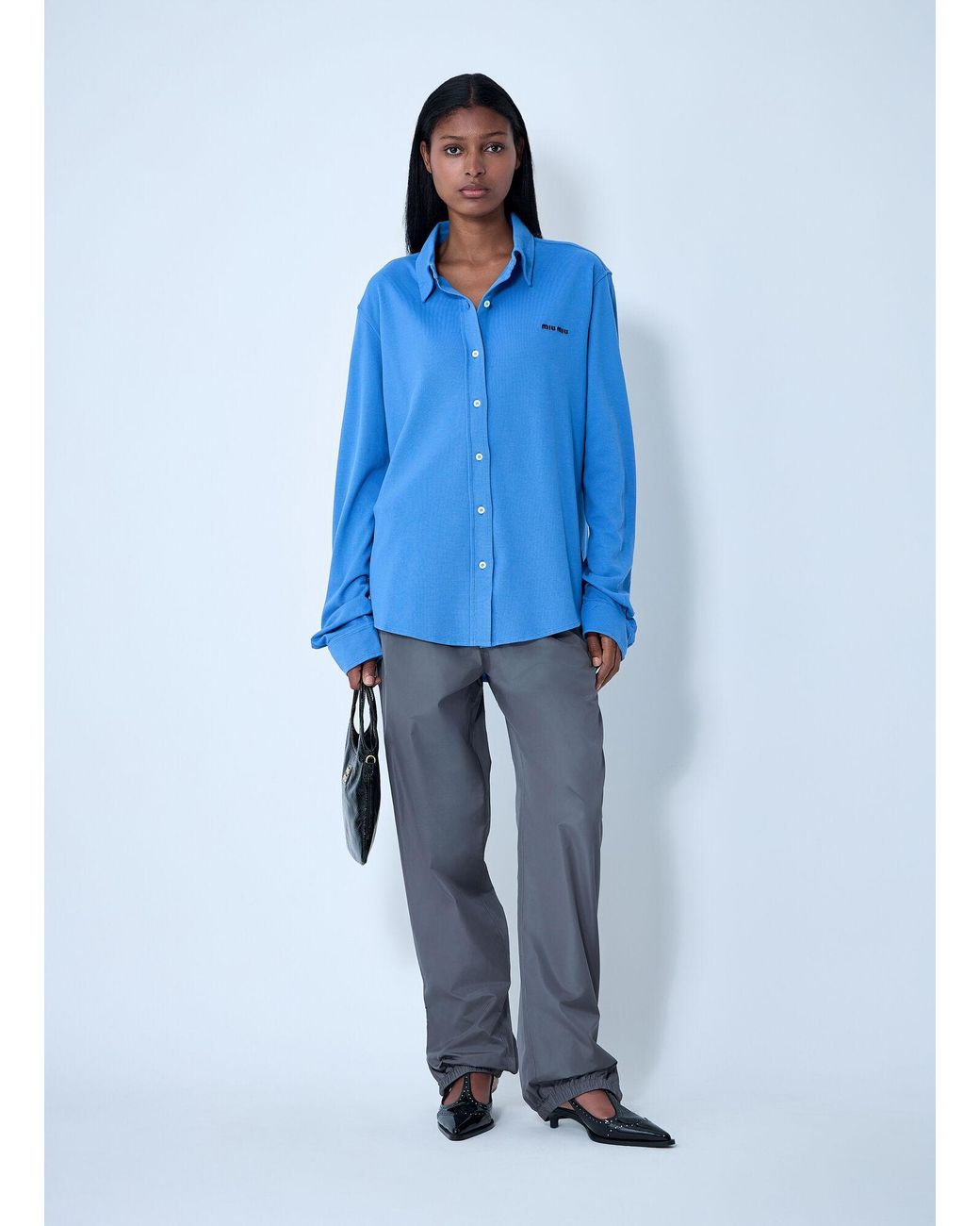 Miu Miu Blue Raw Trims Poplin Shirt