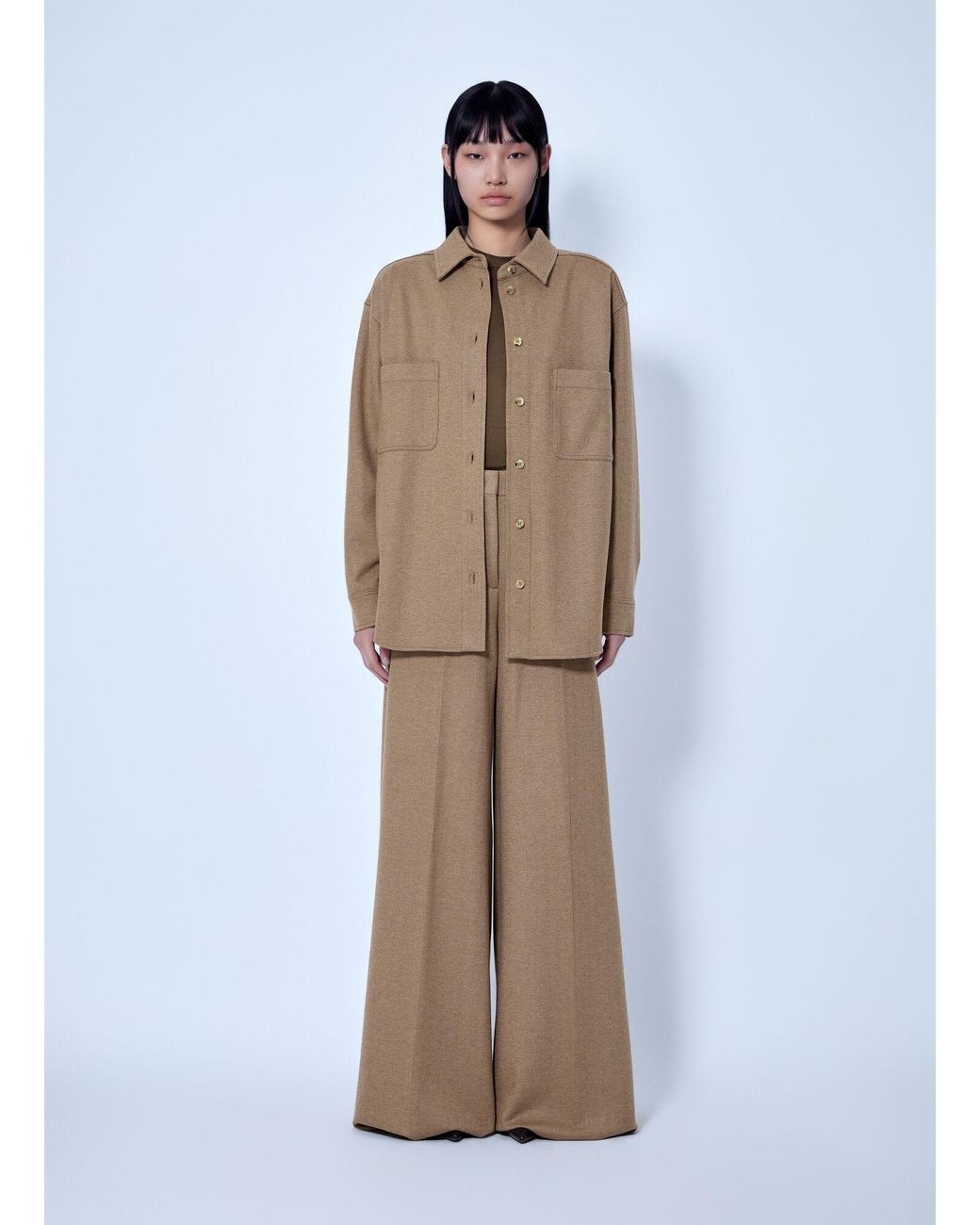 Max Mara Brown Herringbone Wide-Leg Trousers