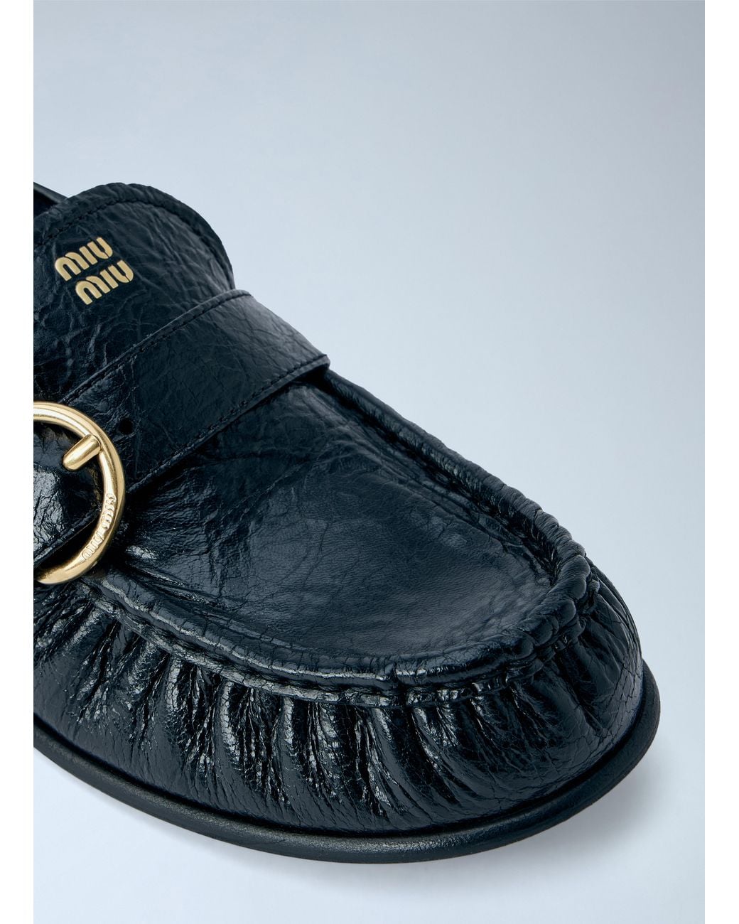 Miu Miu Blue Leather Loafers With Buckle Detail