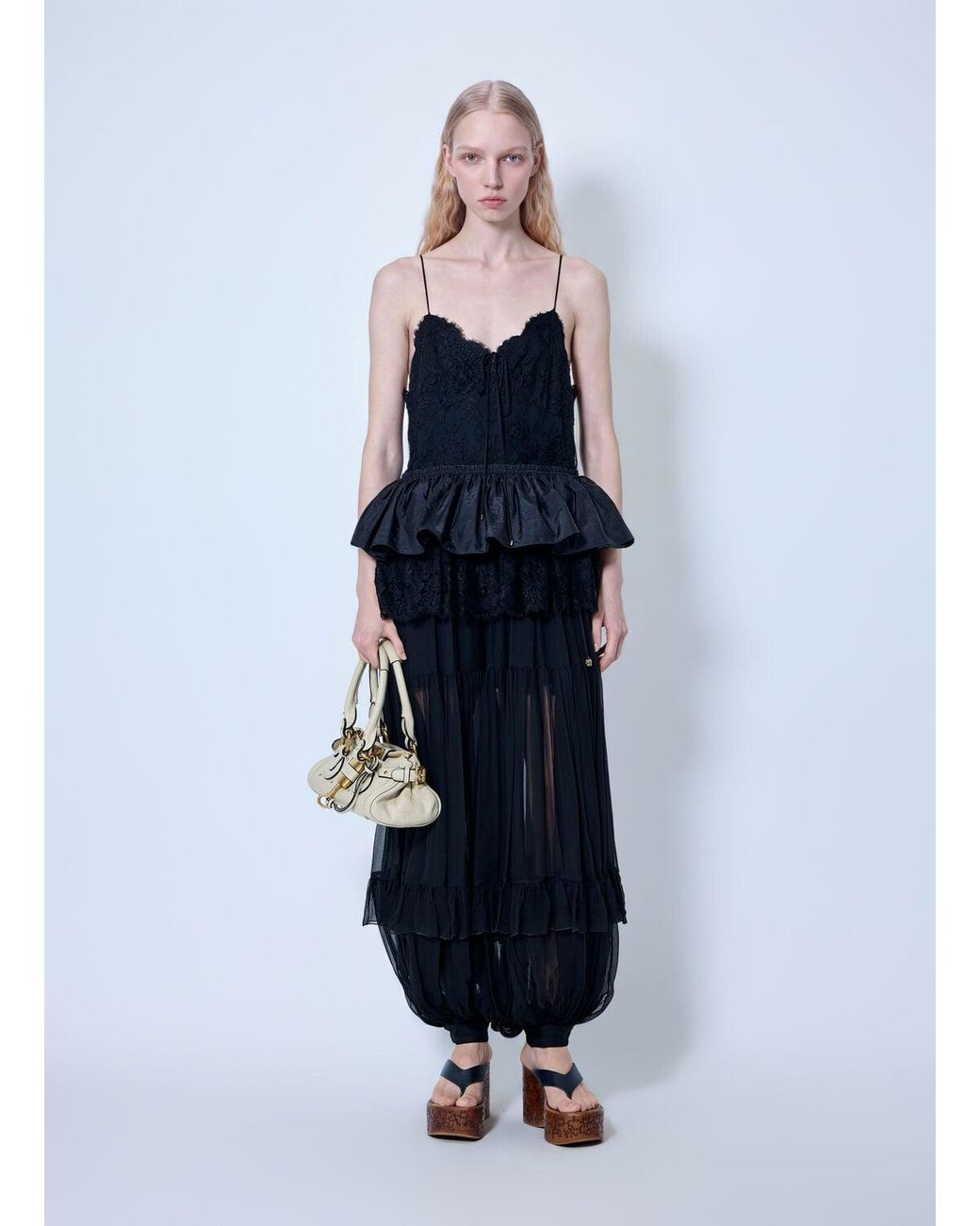 Chloé Blue Thin-Strap Ruffle Top