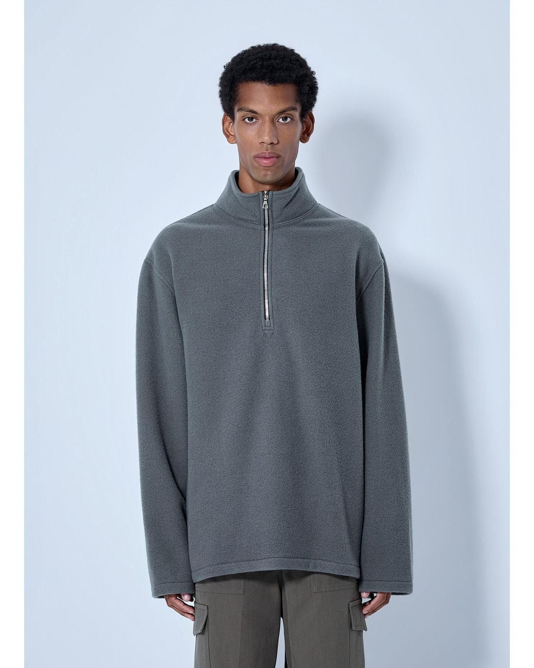 Rier Gray Fleece Polo Sweatshirt for men