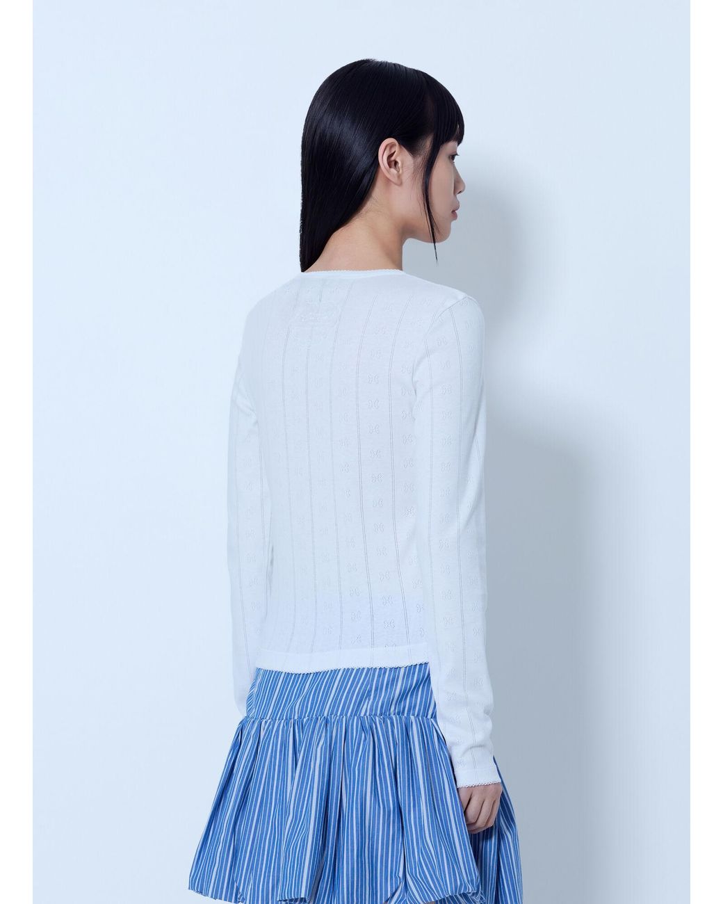 Ganni White Compact Pointelle Rib Jersey Top