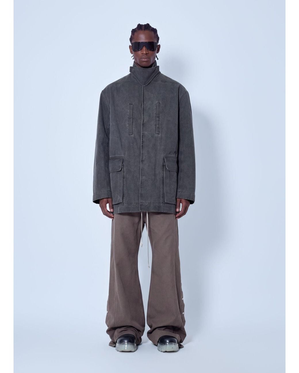 Rick Owens Blue Collared Canvas Mac Jacket for men