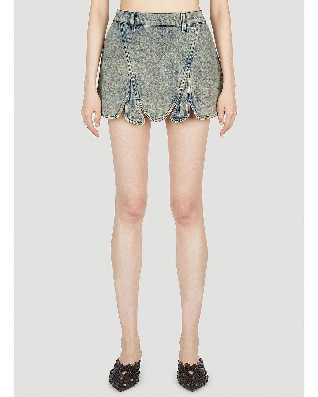 Y. Project Tudor Denim Skirt in Green Lyst