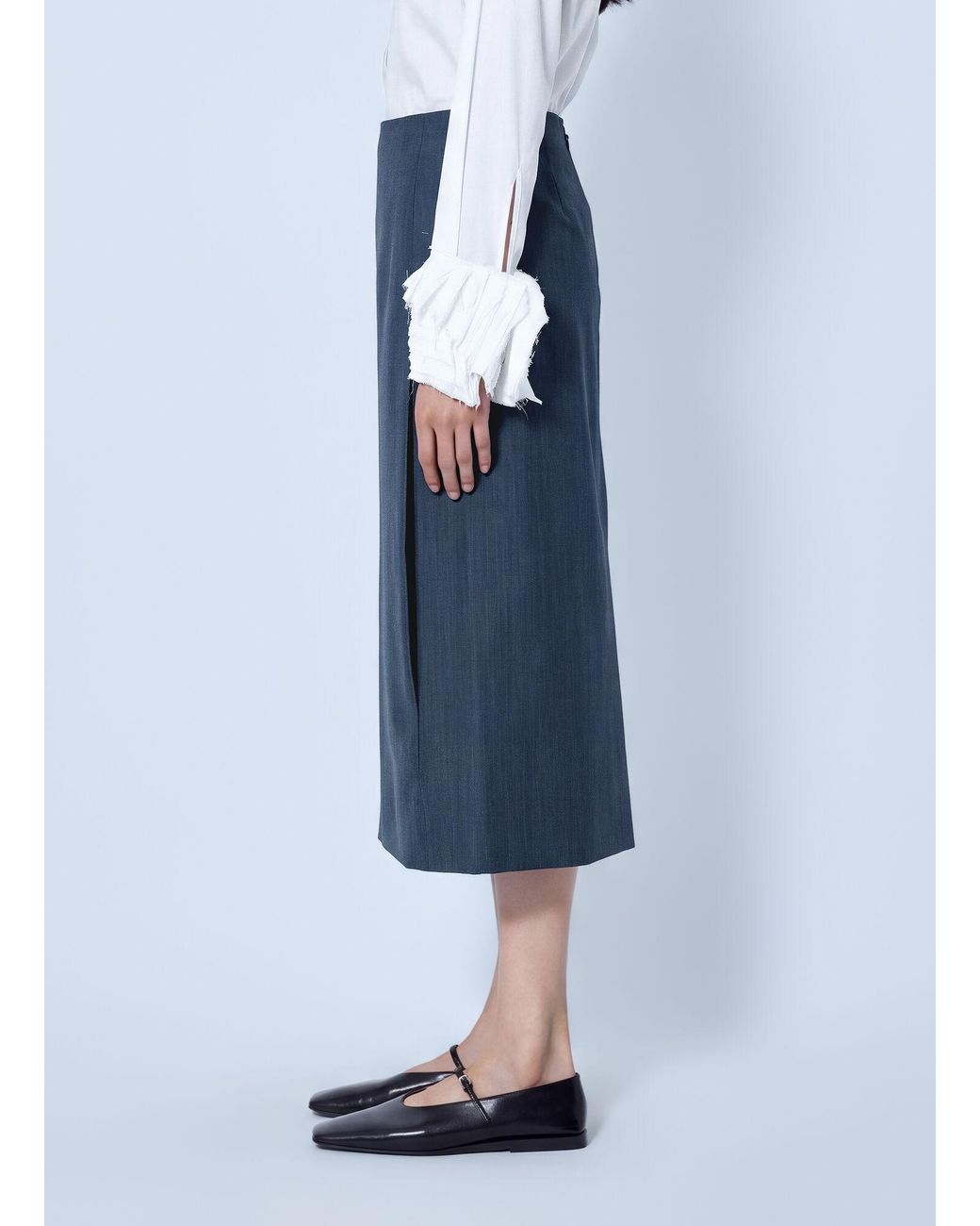 Jil Sander Blue Midi Skirt With Front Pleats