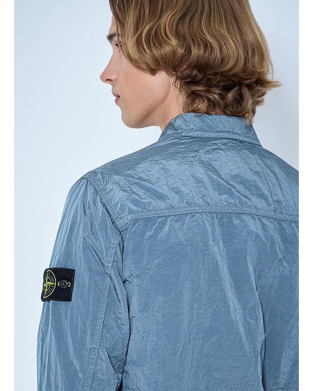 Stone Island Blue Zip-Up Jacket With Chest Pocket for men