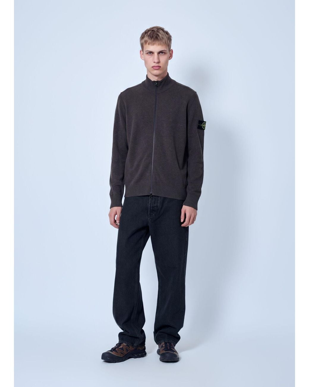 Stone Island Blue Zip-up Wool Cardigan for men