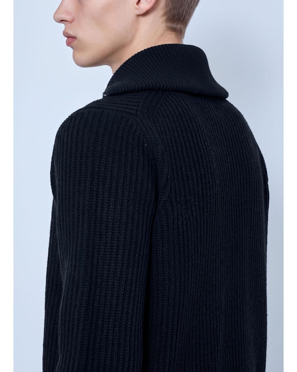 Moncler Blue Logo Rib Wool Turtleneck for men