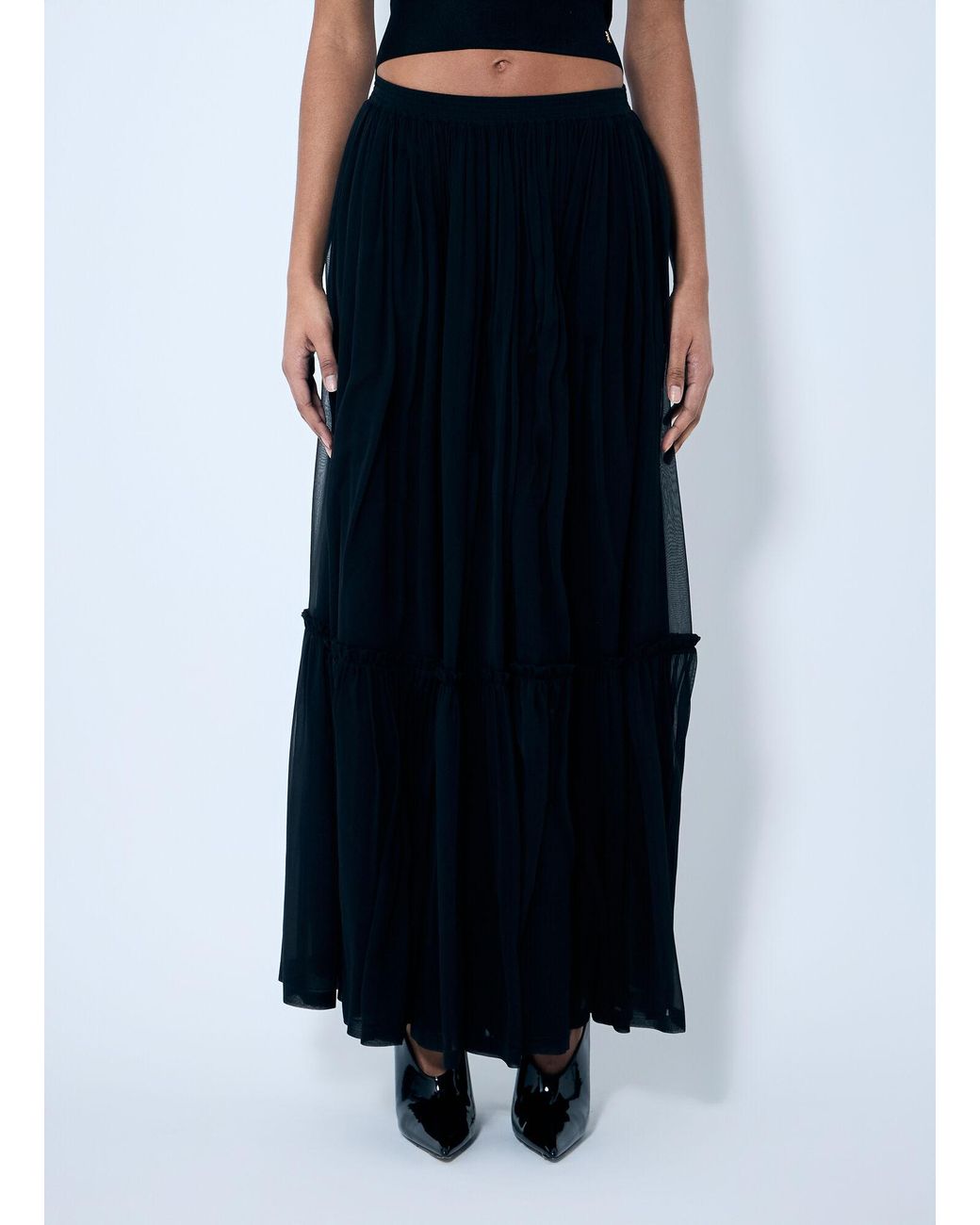 Saint Laurent Blue Ruffled Silk Skirt