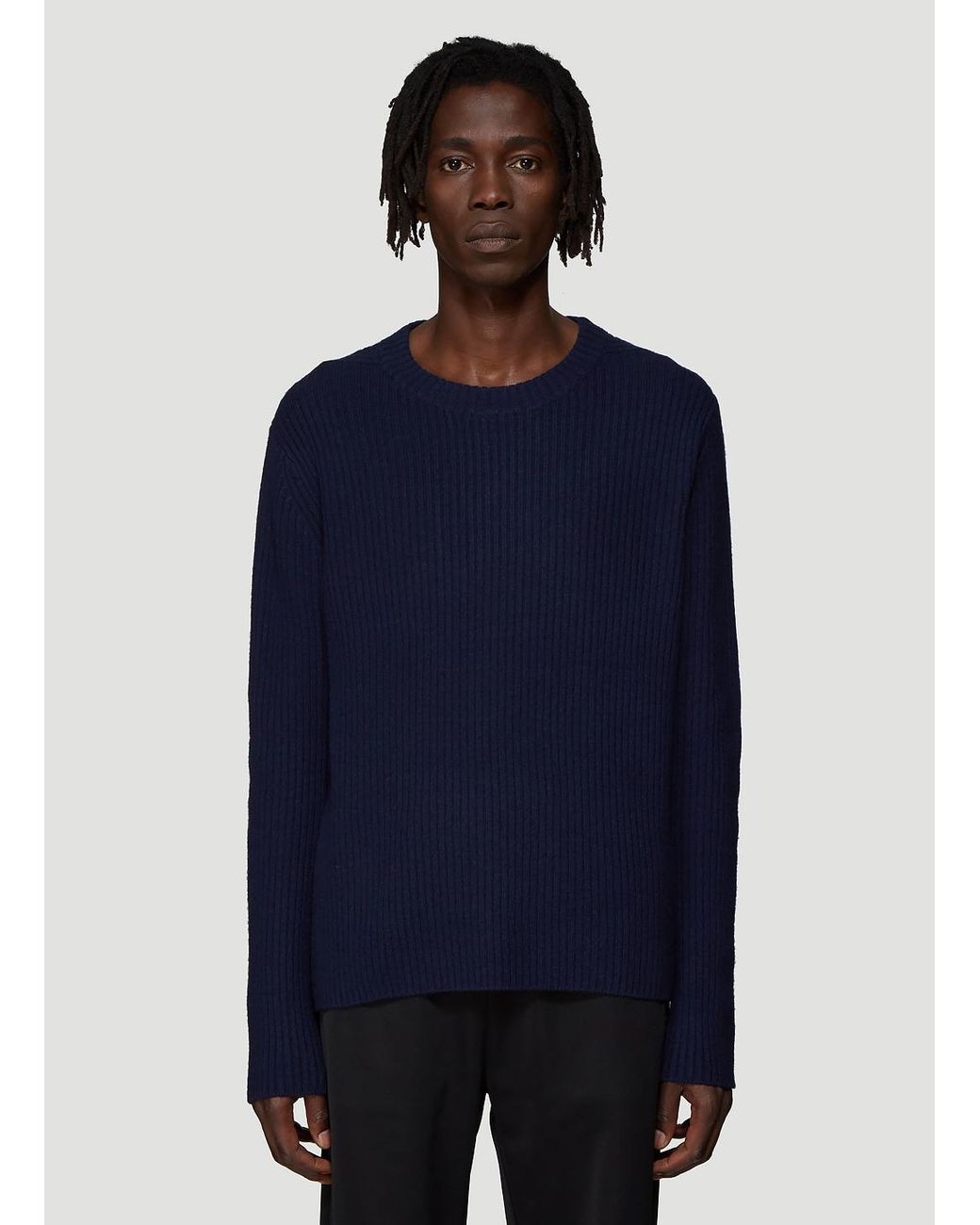 Acne Studios Wool Ribbed Crewneck Sweater In Navy in Blue for Men - Lyst