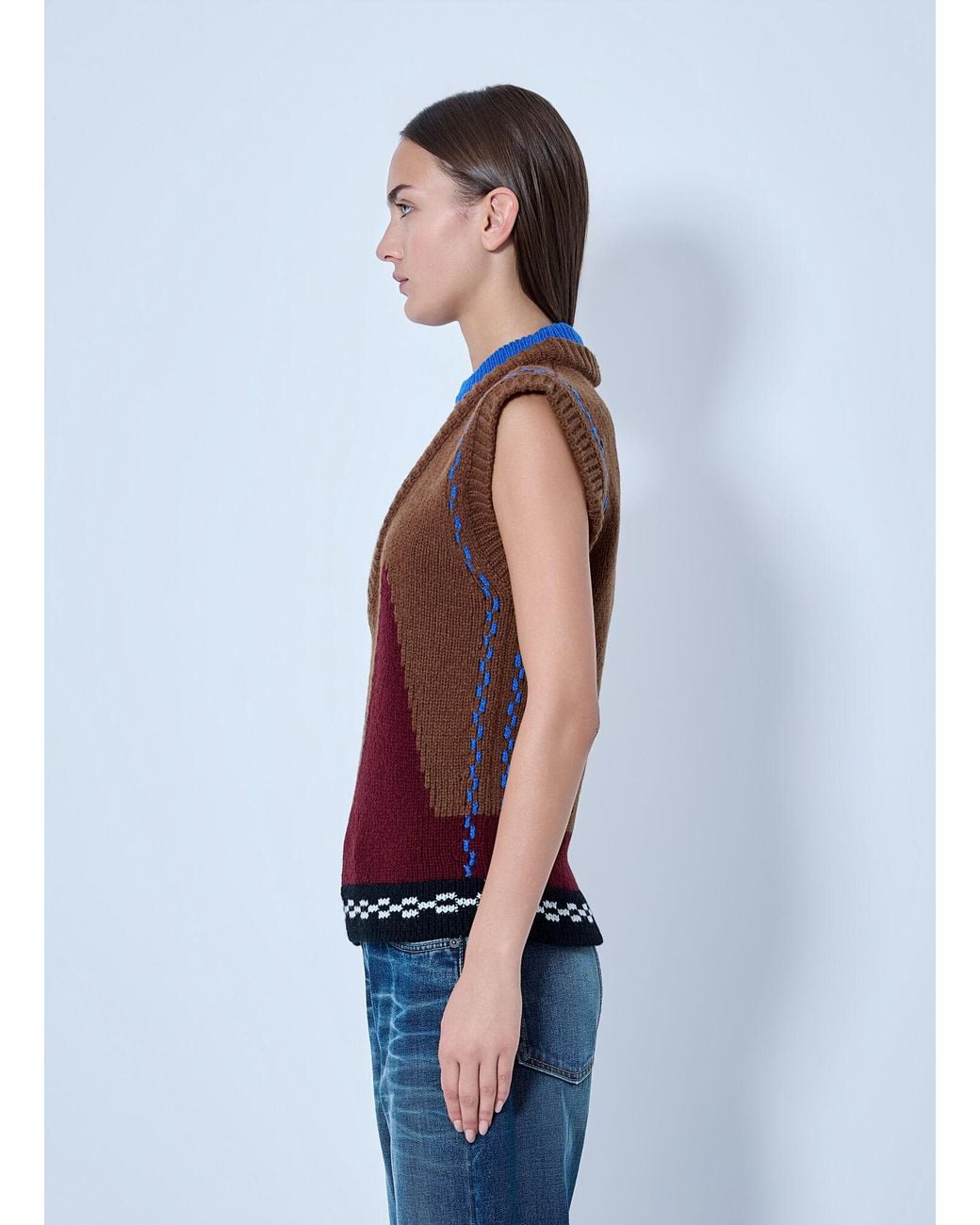 Marni Red Geometric Knit Sleeveless Vest