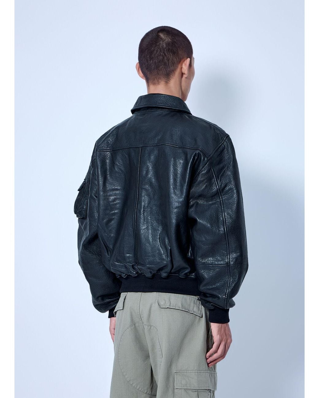 Alpha Industries Blue Cwu-36/P Leather Uv Loose Bomber Jacket