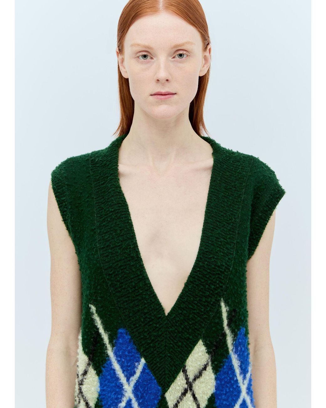 Burberry Green Argyle Wool Vest Dress