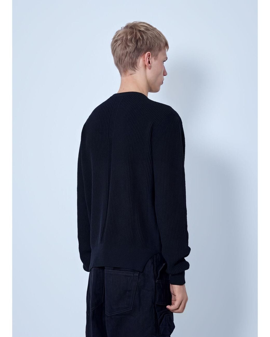 Rick Owens Blue Fisherman Round Neck Sweater for men