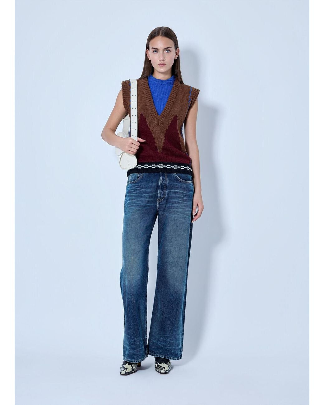 Marni Red Geometric Knit Sleeveless Vest
