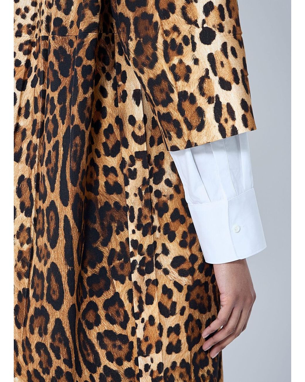Prada White Single-Breasted Leopard Print Drill Coat