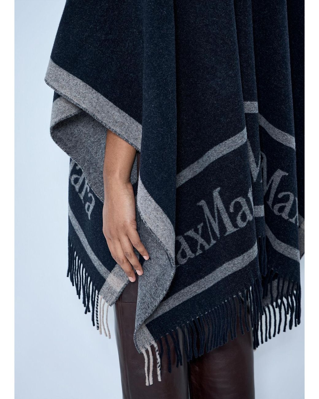 Max Mara Blue Fringed Wool Wrap