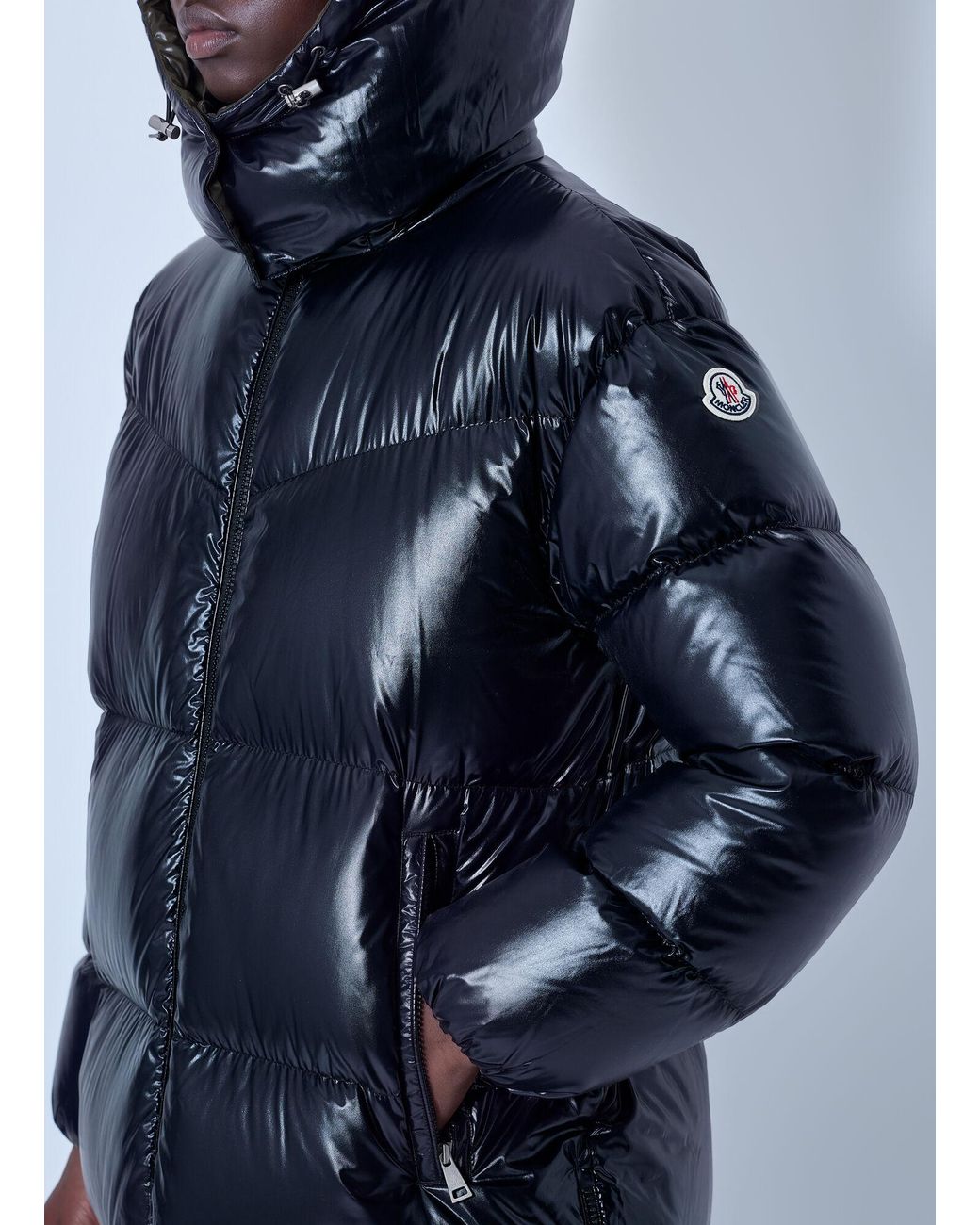 Moncler Blue Harfang Hooded Long Down Coat