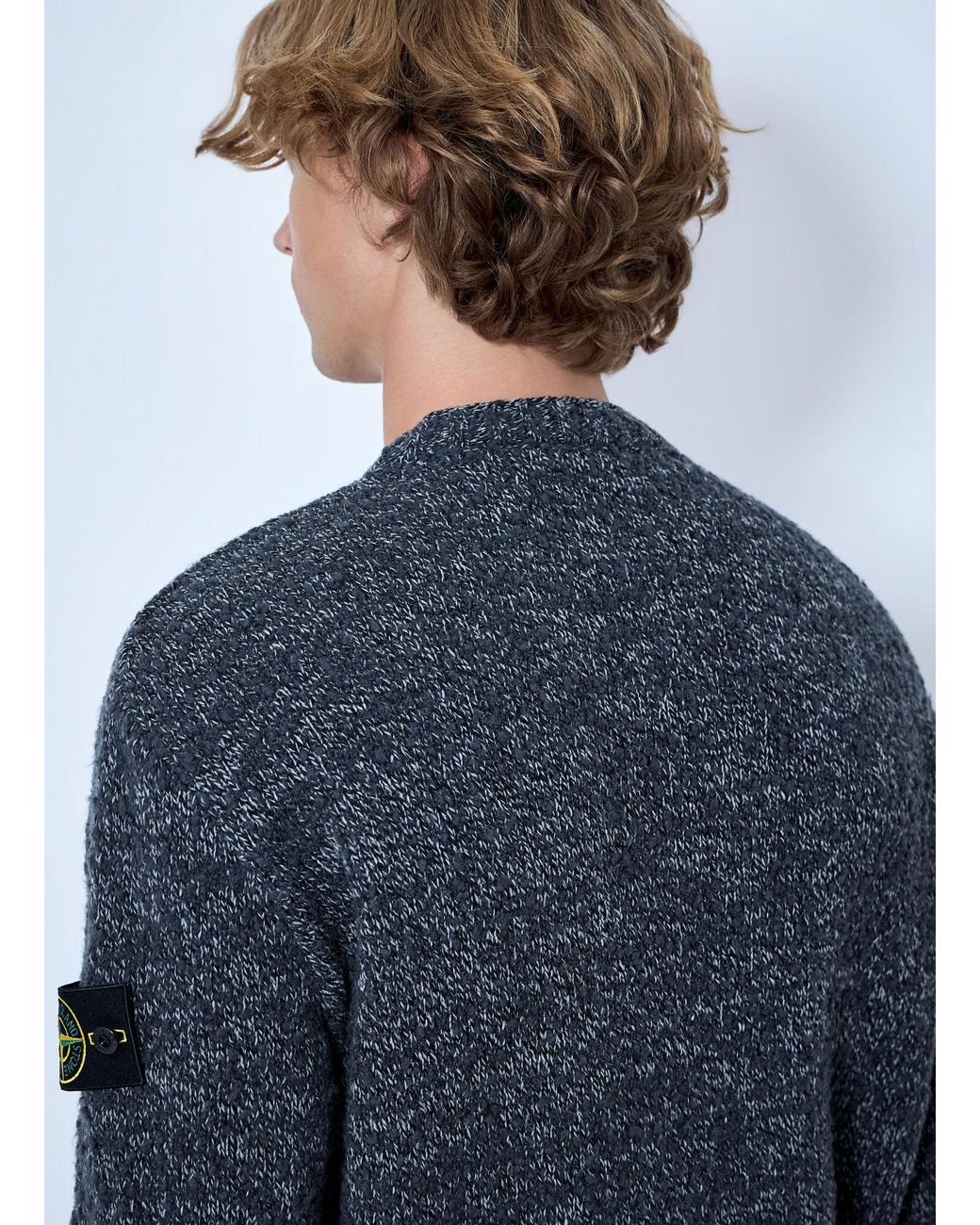 Stone Island Blue Crewneck Wool-Blend Sweater for men