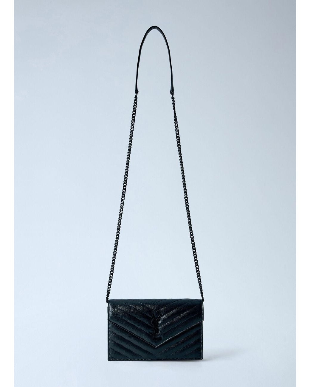 Saint Laurent Blue Cassandre Envelope Chain Wallet