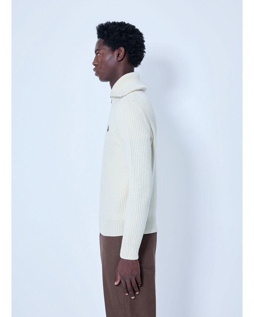 Moncler White Ribbed Cotton Sweater for men