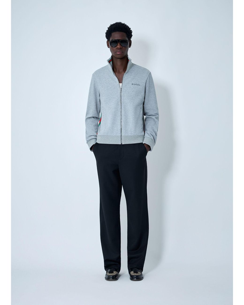 Gucci Blue Web Motif Zip-Up Sweatshirt for men