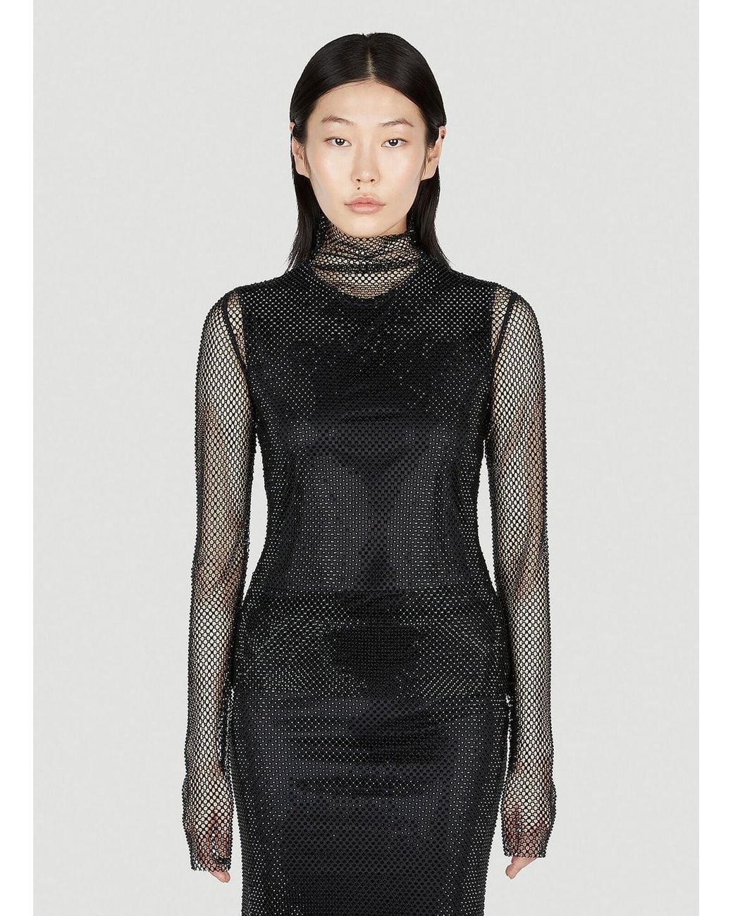Sportmax Black Noemi Rhinestone Mesh Top