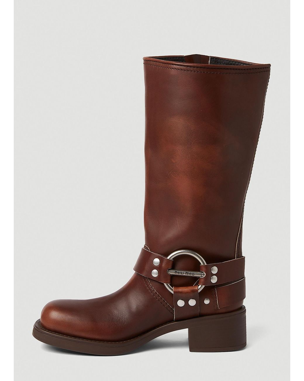 24PF new/MiuMiu ハーネスバックルバイカーブーツ Boots Brown 24PF new/MiuMiu ハーネスバックルバイカーブーツ Boots Brown