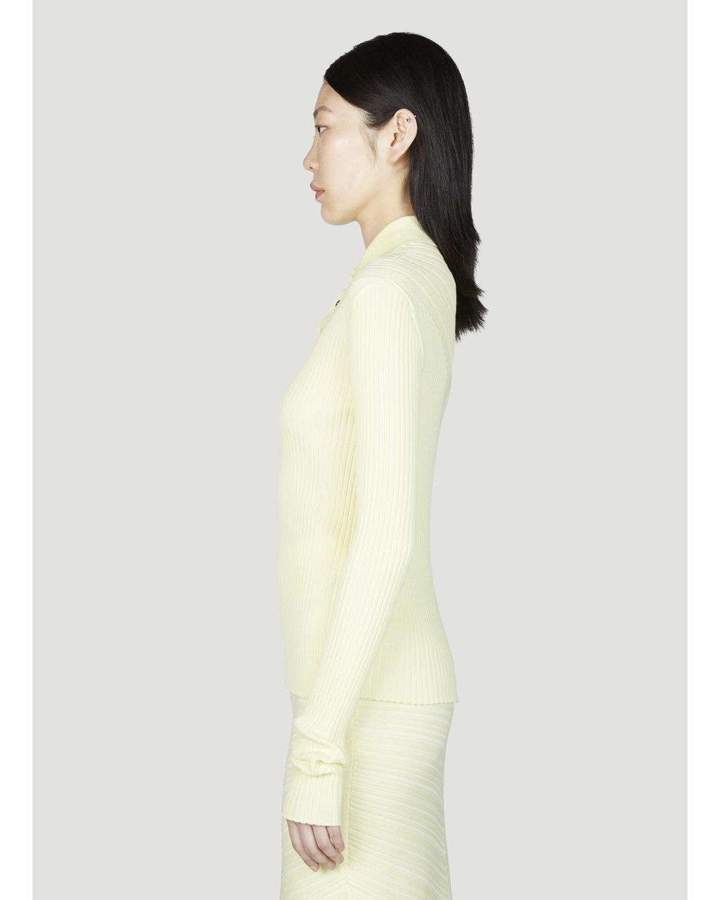 Bottega Veneta Natural Long Sleeve Rib Top