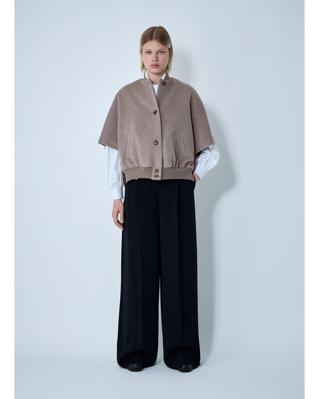 Max Mara Gray Cashmere Logo Motif Poncho