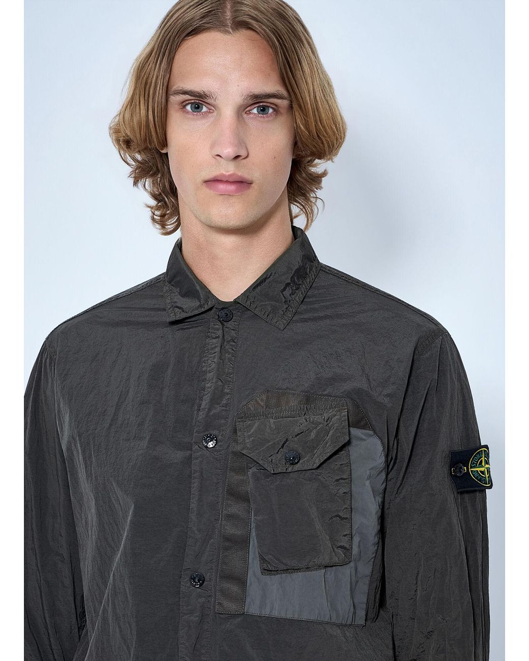 Stone Island Gray Technical Overshirt With Patch Pocket for men