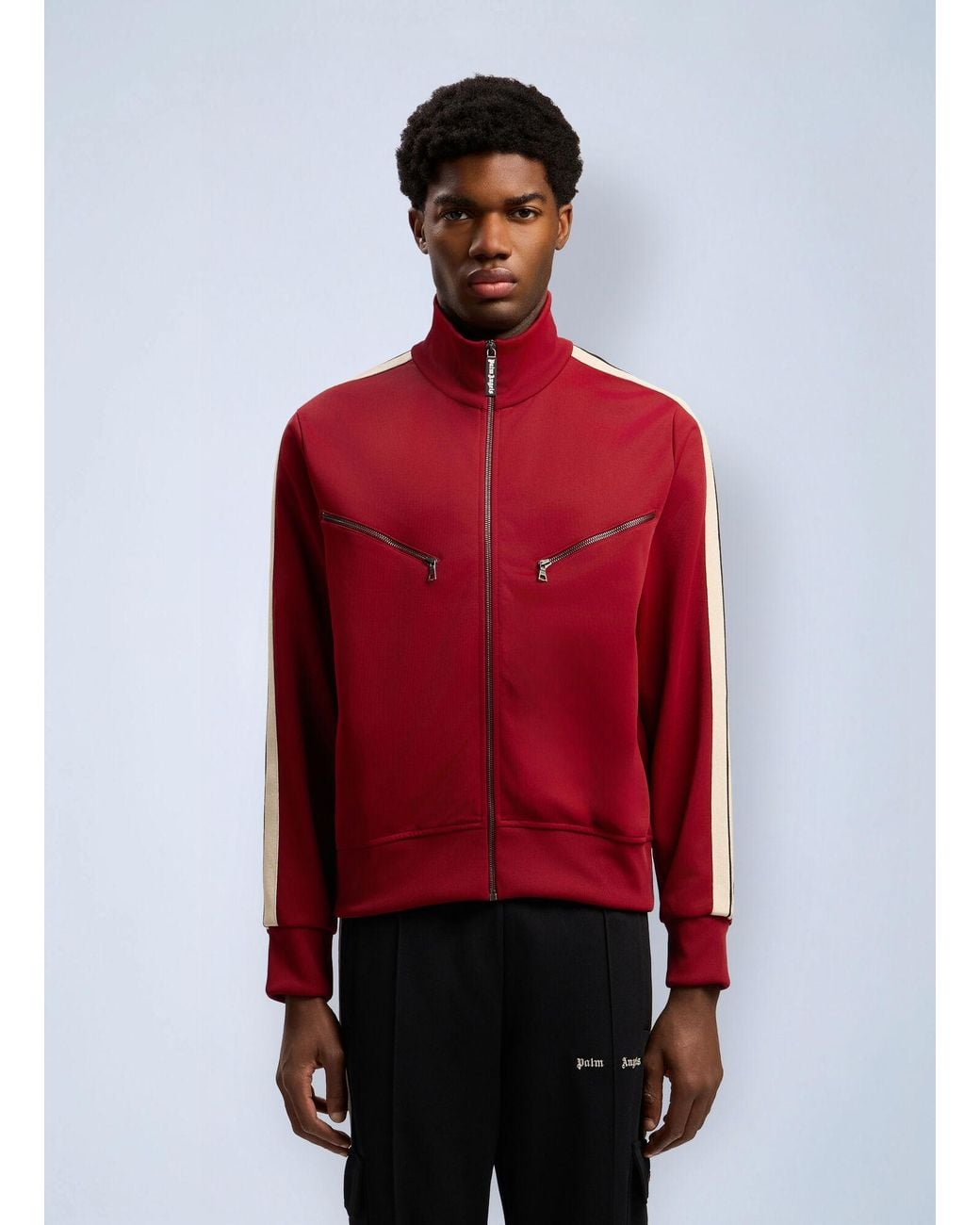 Palm Angels Red Curved Logo Zip-Up Track Jacket for men