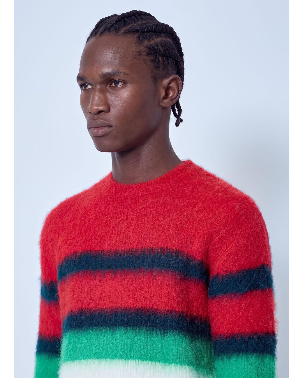 Lacoste Red Runway Striped Brushed Alpaca Blend Piqué Sweater for men