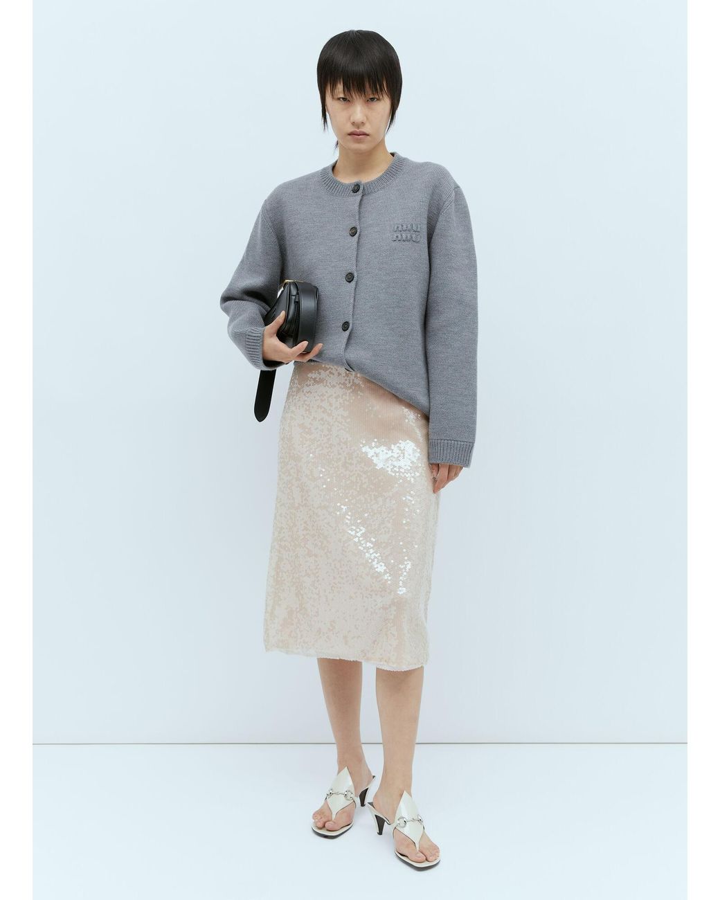 Gucci White Sequin-Embroidered Tulle Skirt