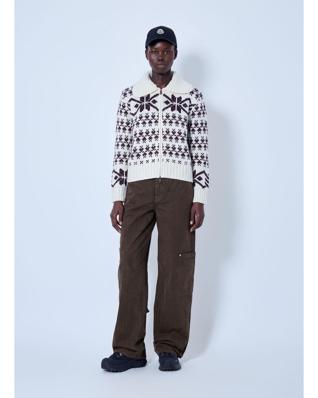 Moncler White Fair Isle Zip Cardigan