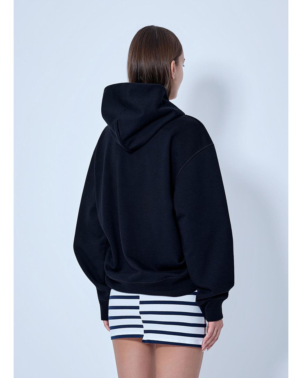 Jean Paul Gaultier Blue Cotton Fleece Hoodie With Leather Tag Detail