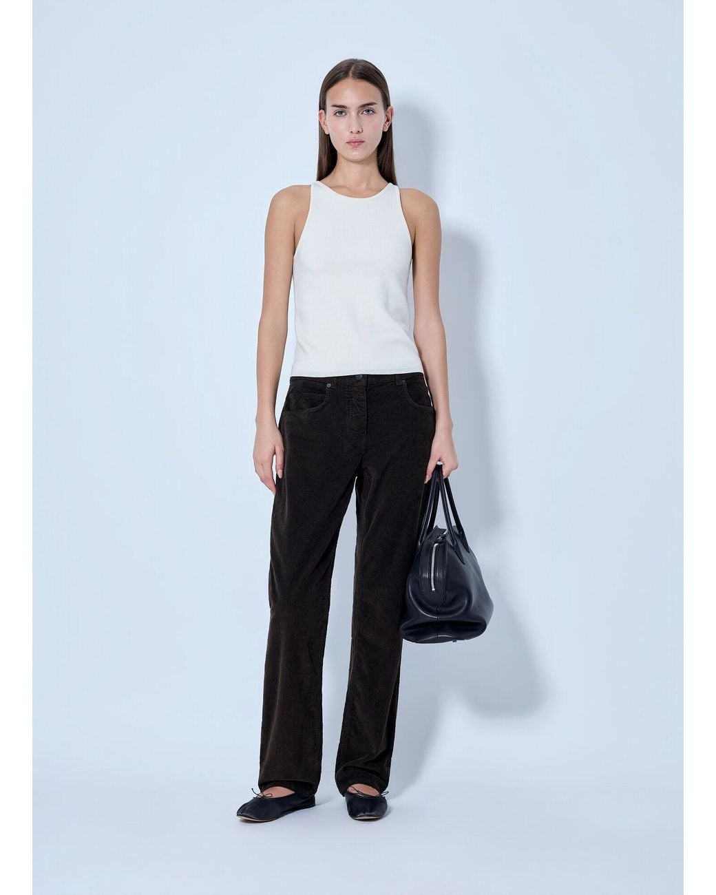 The Row Black Frava Cotton-corduroy Mid-rise Straight-leg Pants