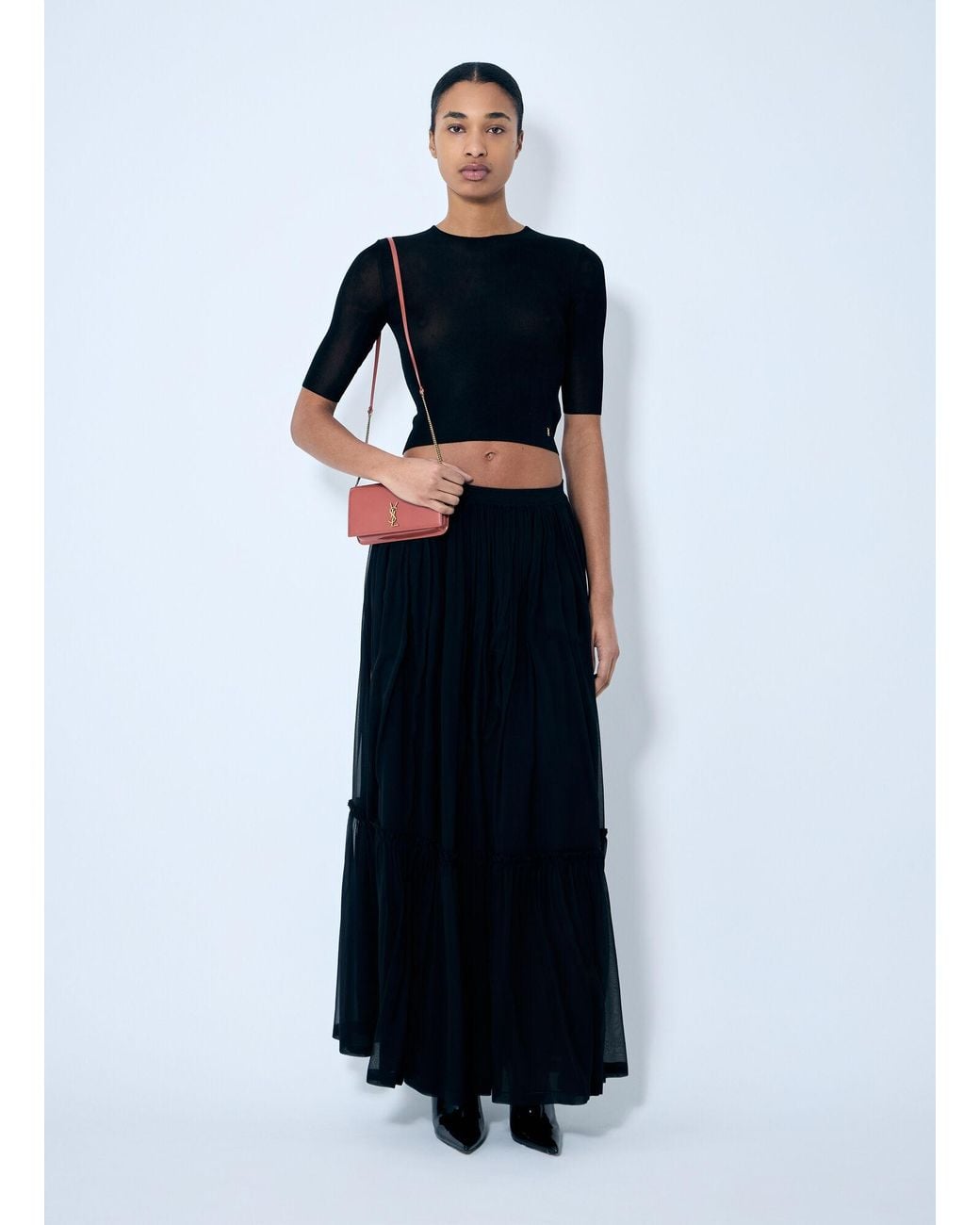 Saint Laurent Blue Ruffled Silk Skirt