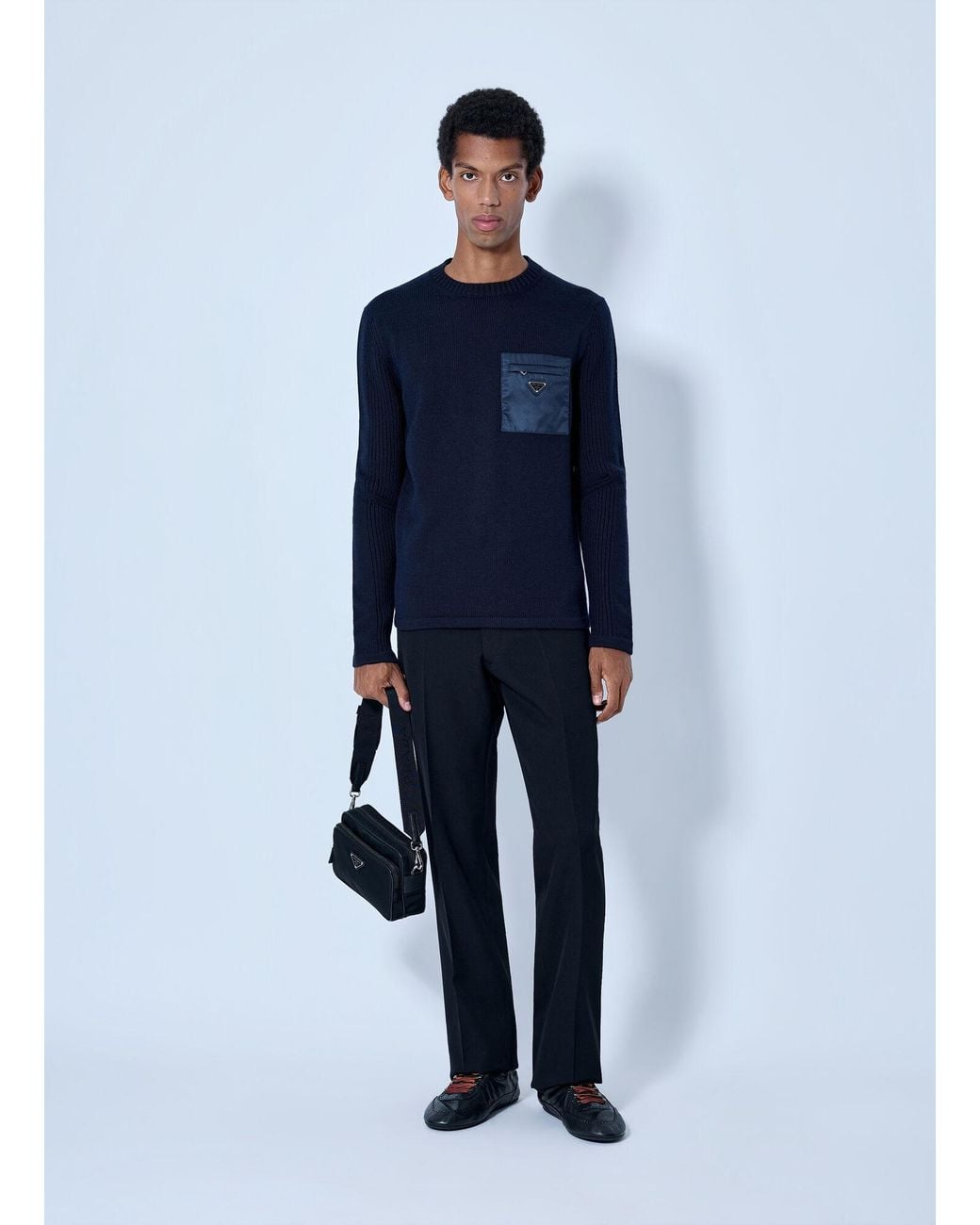 Prada Blue Wool Sweater for men